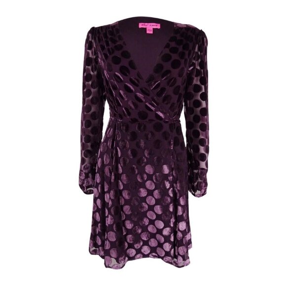 Betsey Johnson Velvet Wrap Mini Dress Velvet Whimsical Fall Winter Wedding Guest - Picture 2 of 9